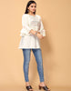 Desugner Party Wear Readymade Short Kurti Collection White Rayon Slub Kurtis Close-up View