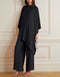 Designer Party Wear Readymade One Piece Black Korean Nida Pant Suit Front View