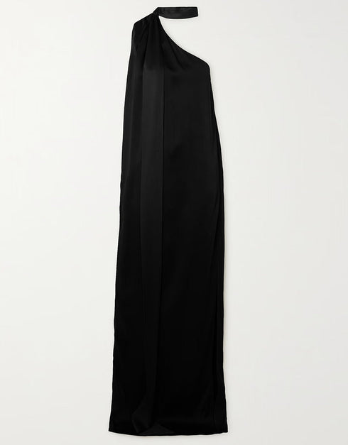 black viscose silk trendy designer party wear maxi dress dress digital printed work jsdc-7030-black Side View