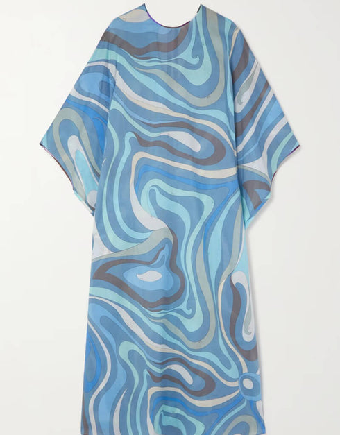 Sky Blue Lewish Cotton Kaftan Back View