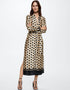 Trendy Designer Party Wear Attractive Calf Length Shirt Dress Skin Persian Silk Dress Front View