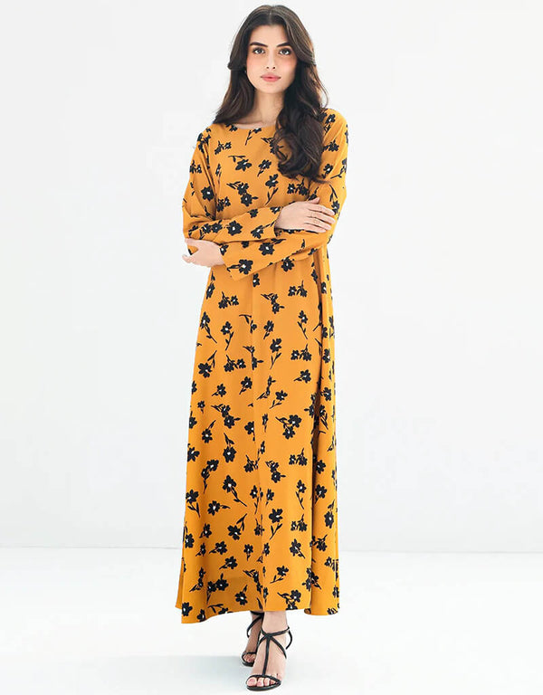 Faded Orange Latest Printed Maxi Dress