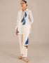 Trendy Designer Party Wear Attractive Co-Ord Sets Cream With Blue Blended Linen Slub Dress Front View