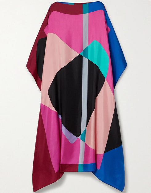 Multi Latest Soft Silk Crepe Kaftan Back View
