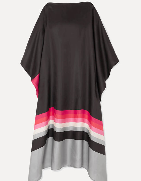 Black Soft Satin Silk Kaftan Closure View