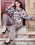 Designer Party Wear Readymade Co-Ords Set Green Satin Silk Pant Shirt Front View