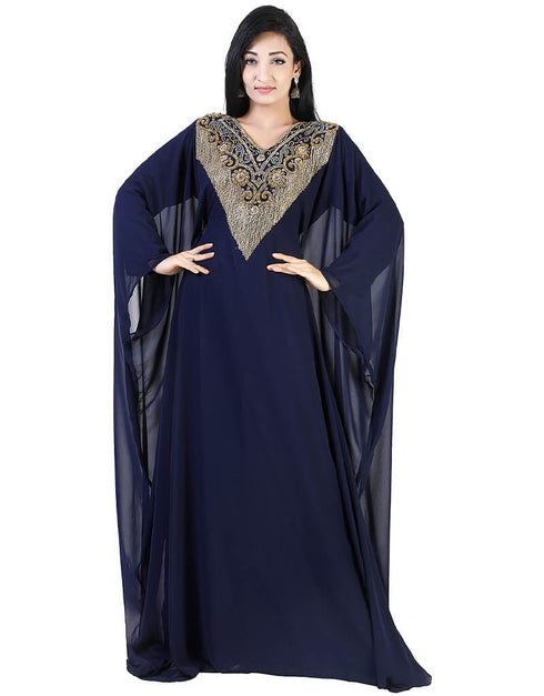 Modern Blue Georgette Hand Zari Embroidery Farasha