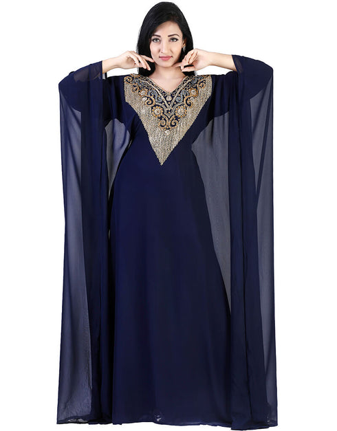 Modern Blue Georgette Hand Zari Embroidery Farasha