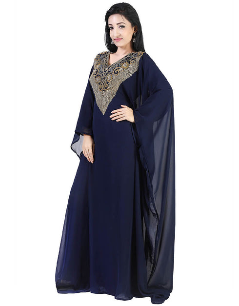 Modern Blue Georgette Hand Zari Embroidery Farasha