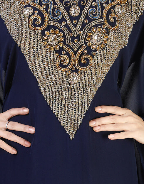 Modern Blue Georgette Hand Zari Embroidery Farasha