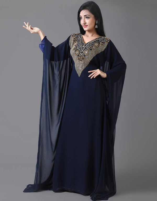 Modern Blue Georgette Hand Zari Embroidery Farasha