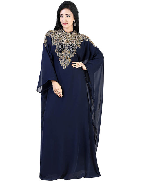 Modest Blue Georgette Hand Zari Embroidery Farasha