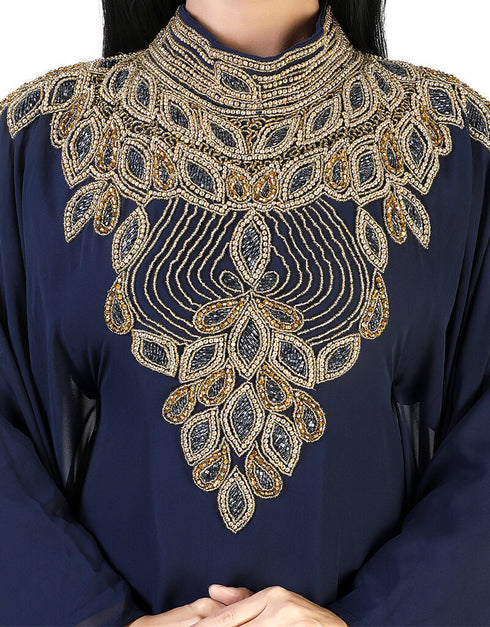 Modest Blue Georgette Hand Zari Embroidery Farasha
