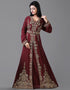 Women Maroon Georgette Hand pearl Embroidery Kaftan