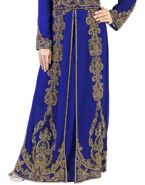 Modern Blue Georgette Pearl Embroidery Kaftan