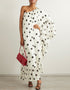 Designer Party Wear Off Shoulder Maxi Dress Off White Premium Twill Chiffon Maxi Dress Front View