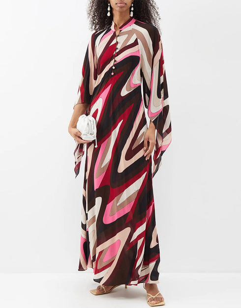 Designer Party Wear Maxi Dress Red French Moss Maxi Dress Close-up View