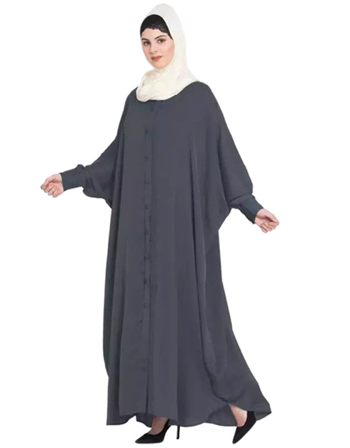 Women Self-Buttoned Cuffs and Front Opening Butterfly Kaftan In the Shade of Grey