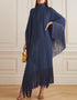 Navyblue High Neck Style Fringed Kaftans Closure View