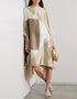 Beige & White Soft Satin Silk Kaftan Closure View