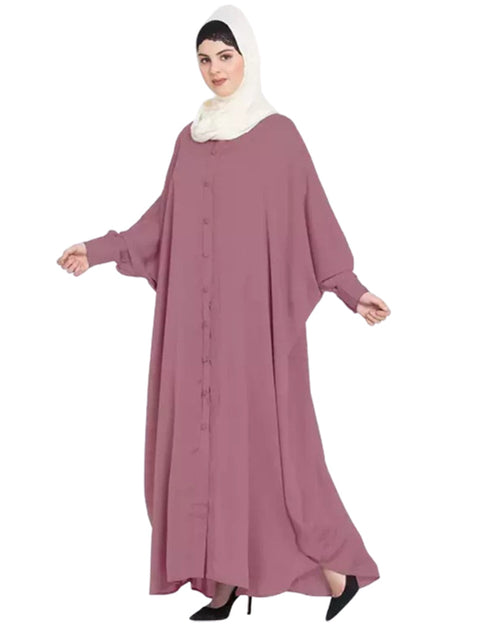 Arabic Front open and cuff with self button butterfly Kaftan In the Shade of Mouve Pink