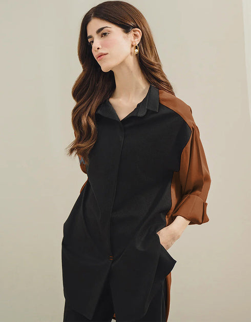 Rust Korean Bsy Pant Shirt Close-up View