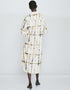 Trendy Designer Party Wear Elegant Calf Length Shirt Dress Cream Linen Blend Dress Back View