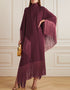 Wine High Neck Style Fringed Kaftans Closure View