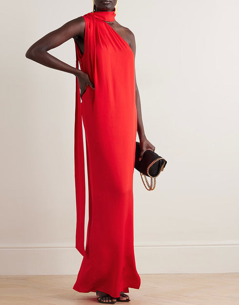 red viscose silk trendy designer party wear maxi dress dress digital printed work jsdc-7030-red Front View