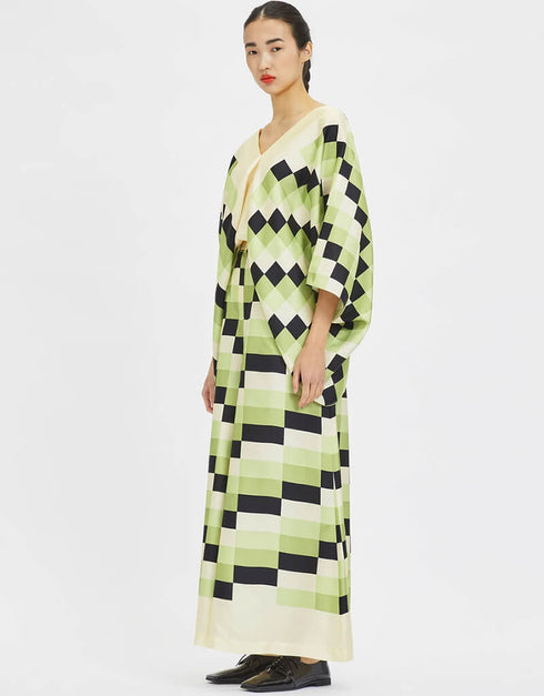 Multi Fancy Soft Silk Crepe Kaftan Co-Ord Set Closure View