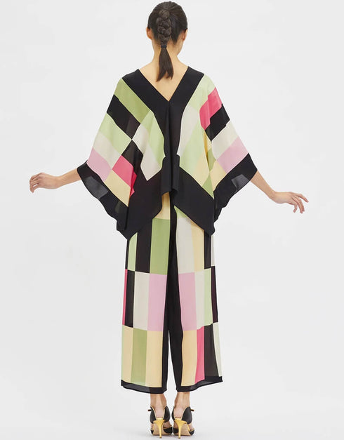 Multi Fancy Soft Silk Crepe Kaftan Co-Ord Set Closure View