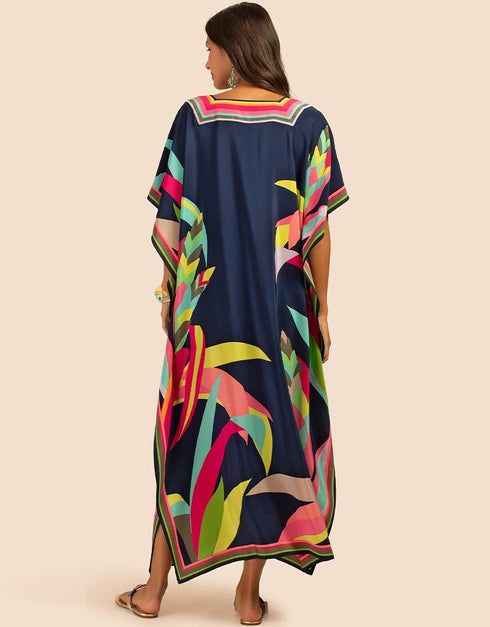 Multi Silk Crepe Kaftan Back View