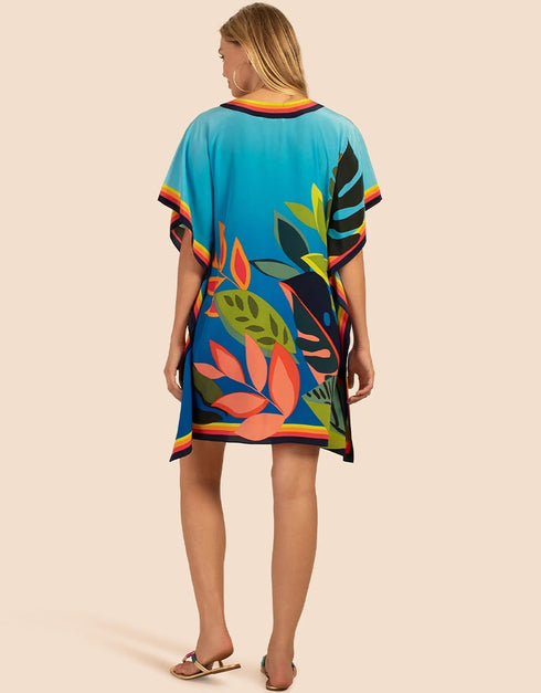 Sky Blue Silk Crepe Kaftan Back View