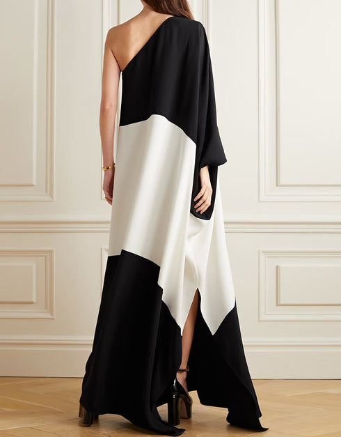 Designer Party Wear Readymade Maxi Dress Black Fluid Crepe Silk Suit Close-up View