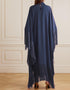 Navyblue High Neck Style Fringed Kaftans Back View