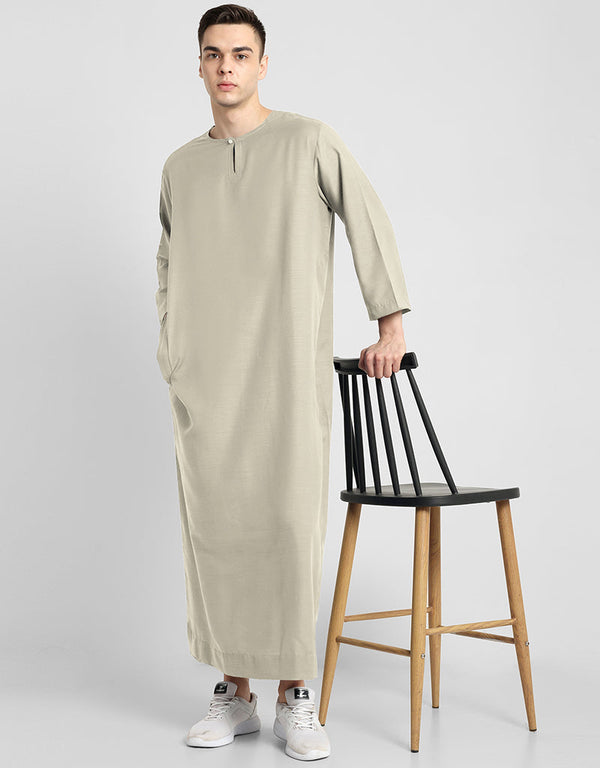 Beige Thobes Cotton Blend Plain Solid Work