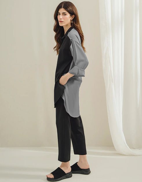 Grey Korean Bsy Pant Shirt Back View