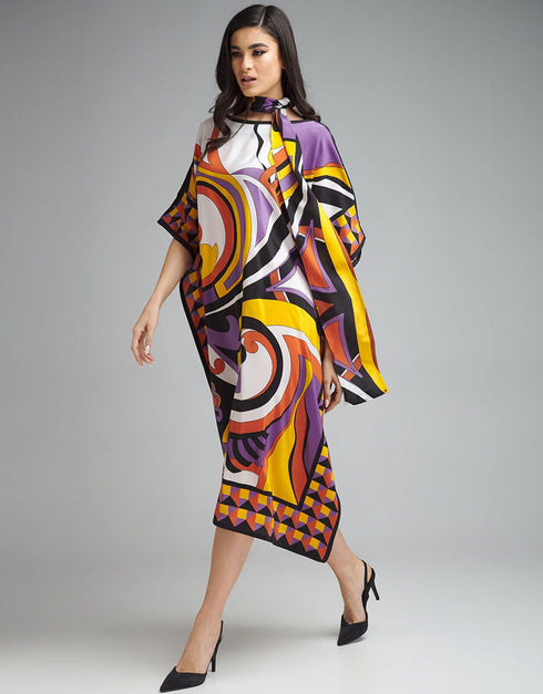 Trendy Designer Party Wear Kaftan Style One Piece Multi Color Diamond Crepe Suit Back View
