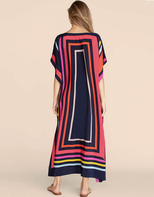 Black Fancy Soft Satin Silk Kaftan Back View