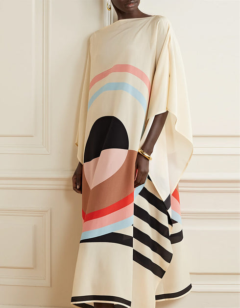 Beige Latest Soft Silk Crepe Kaftan Closure View