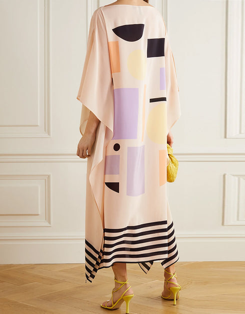 Beige Latest Soft Silk Crepe Kaftan Closure View