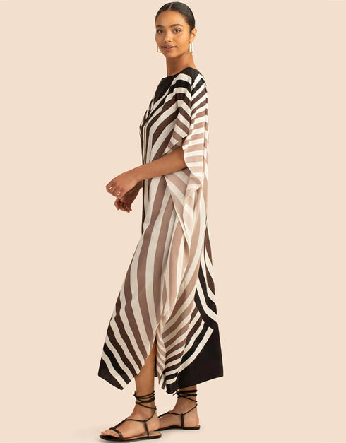 Multi Fancy Soft Satin Silk Kaftan Back View