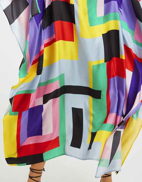 Multi Latest Soft Silk Crepe Kaftan Back View