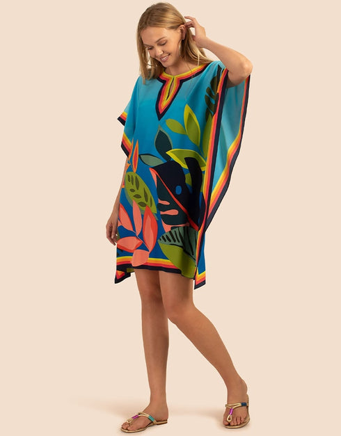 Sky Blue Silk Crepe Kaftan Closure View