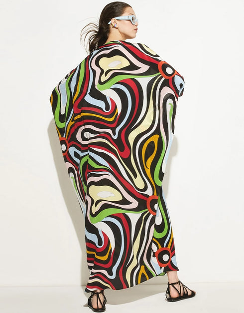 Multi Silk Crepe Kaftan Back View
