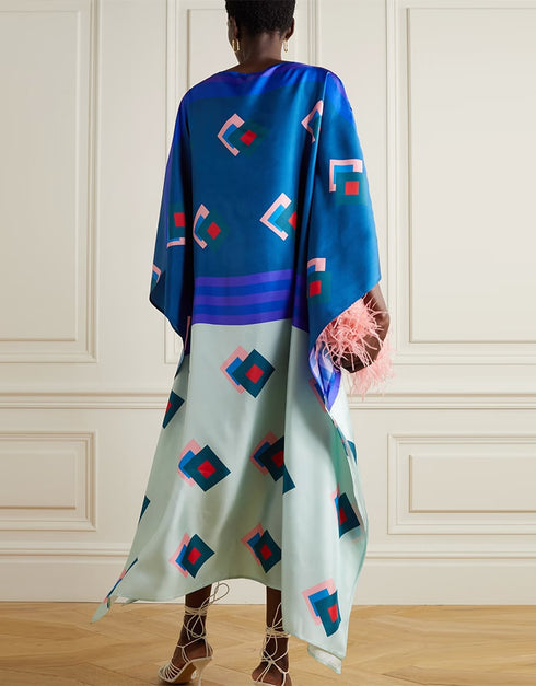 Blue Soft Satin Silk Kaftan maxikaftan