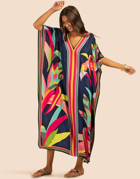 Multi Silk Crepe Kaftan Closure View