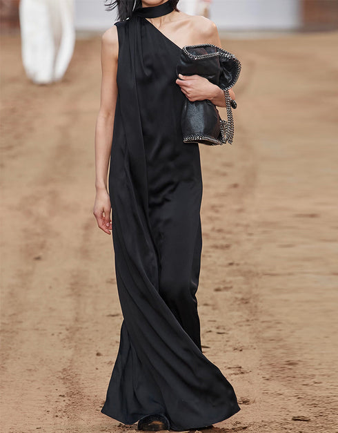 black viscose silk trendy designer party wear maxi dress dress digital printed work jsdc-7030-black Close-up View