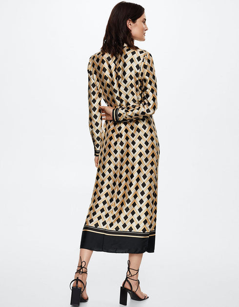 Trendy Designer Party Wear Attractive Calf Length Shirt Dress Skin Persian Silk Dress Side View
