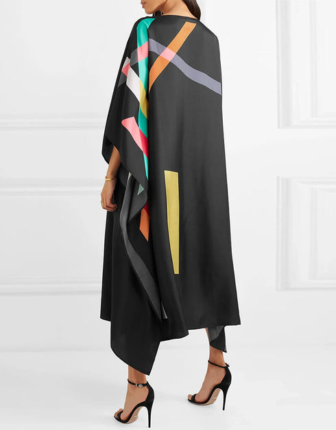 Black Latest Soft Silk Crepe Kaftan Back View